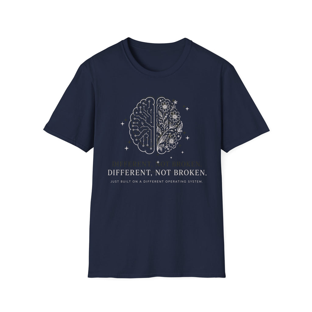T-Shirt — Different, Not Broken Floral & Circuit Design