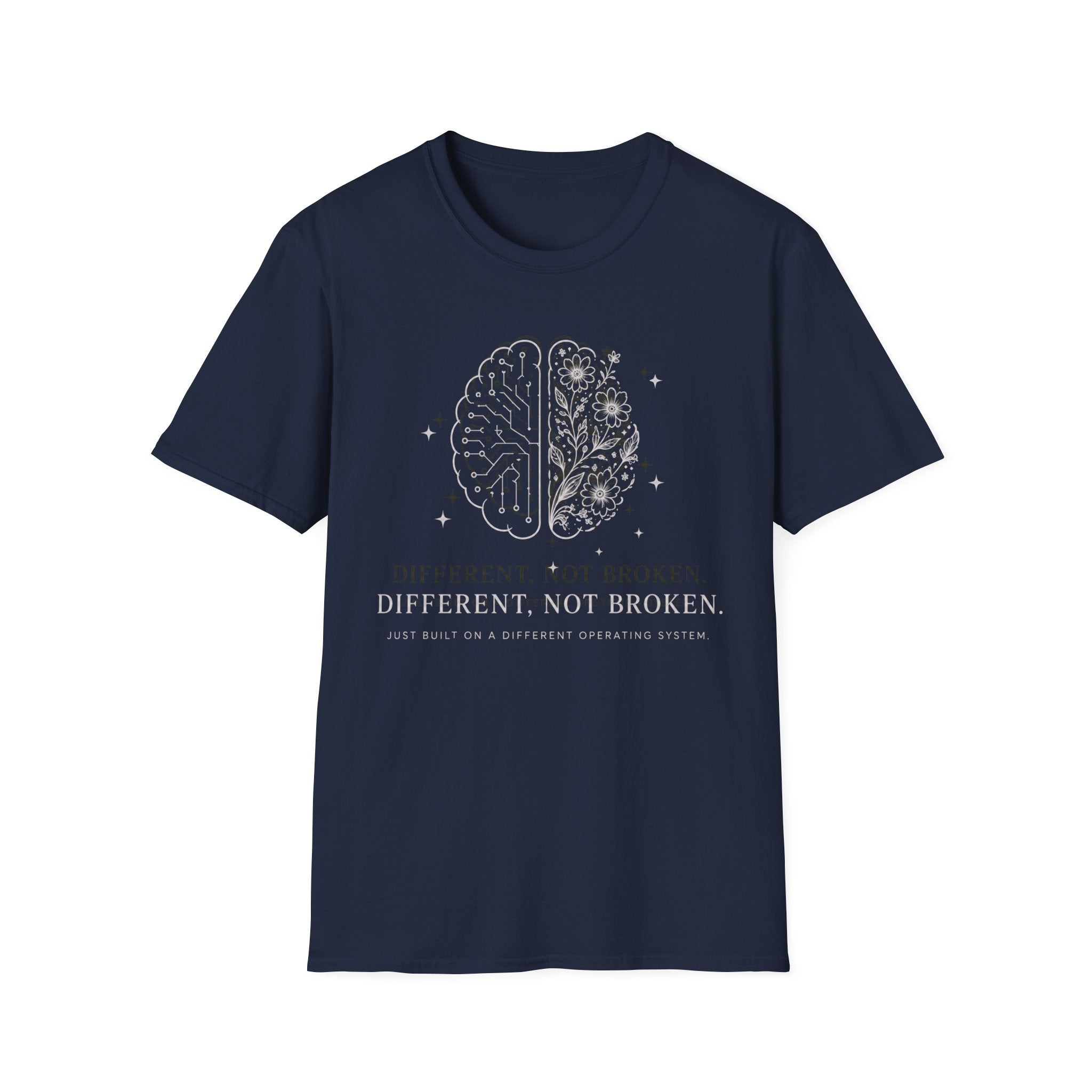 T-Shirt — Different, Not Broken Floral & Circuit Design