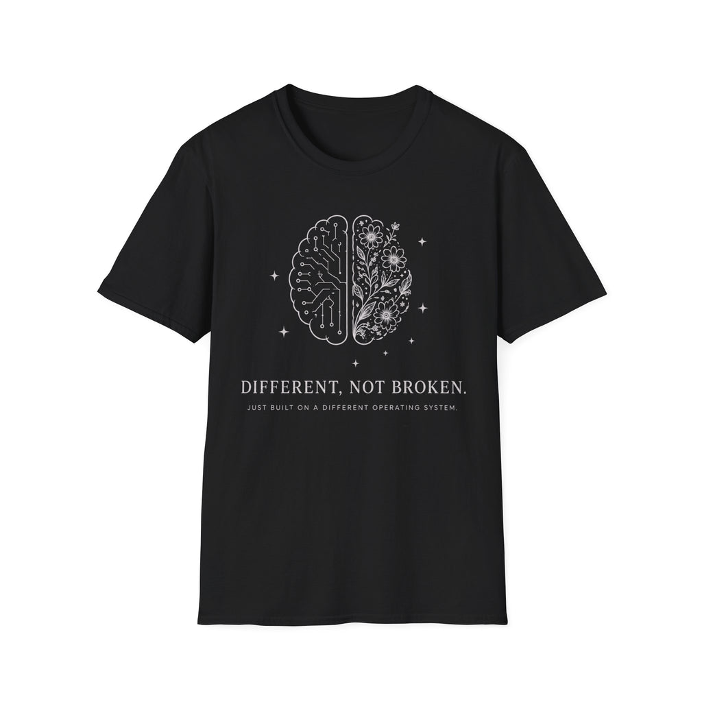 T-Shirt — Different, Not Broken Floral & Circuit Design