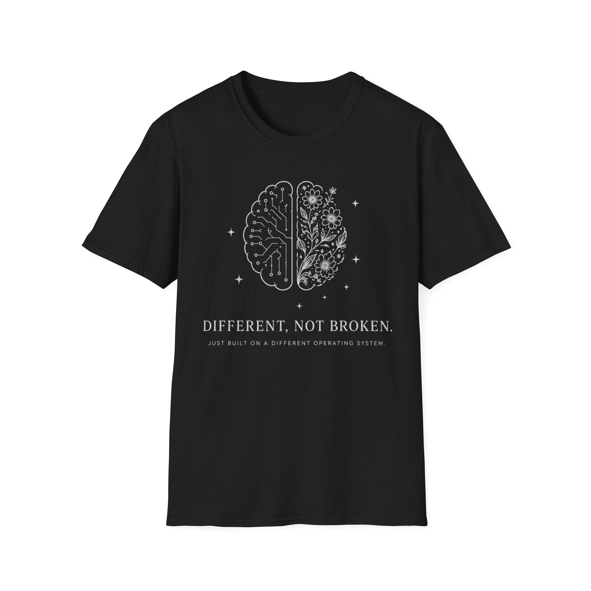 T-Shirt — Different, Not Broken Floral & Circuit Design