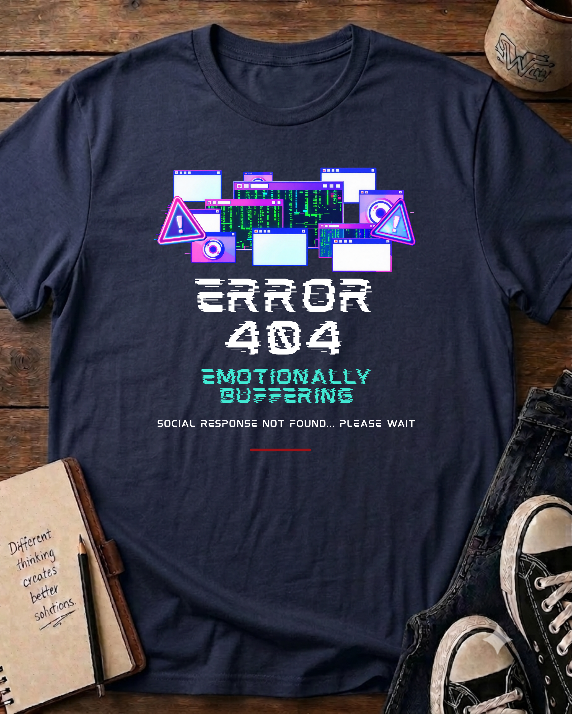 Error 404 Retro Glitch Tech T‑Shirt