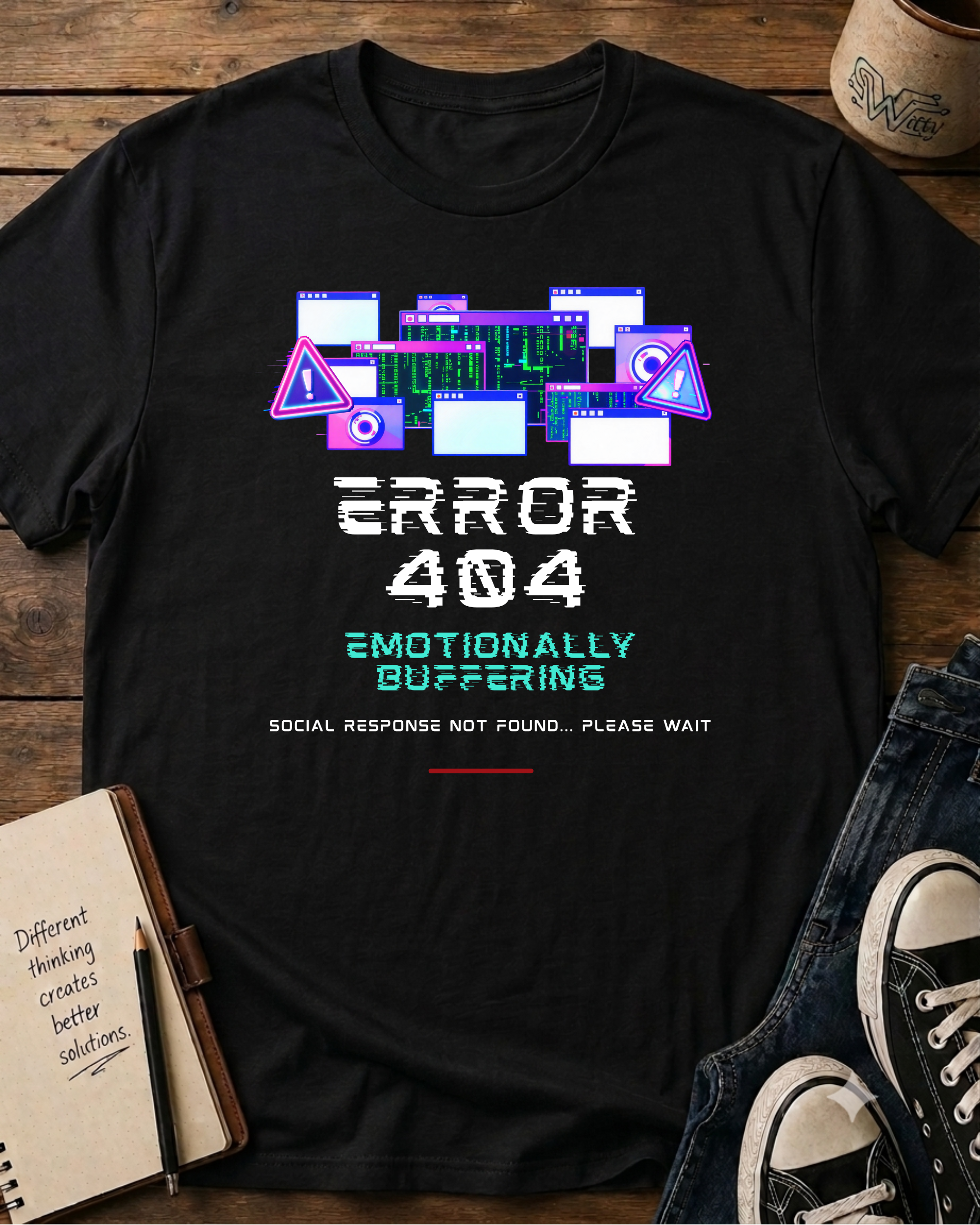 Error 404 Retro Glitch Tech T‑Shirt