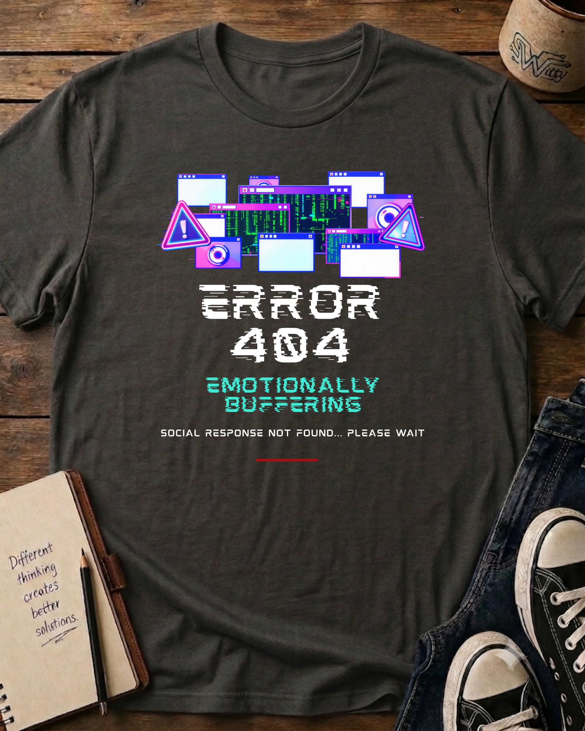 Error 404 Retro Glitch Tech T‑Shirt