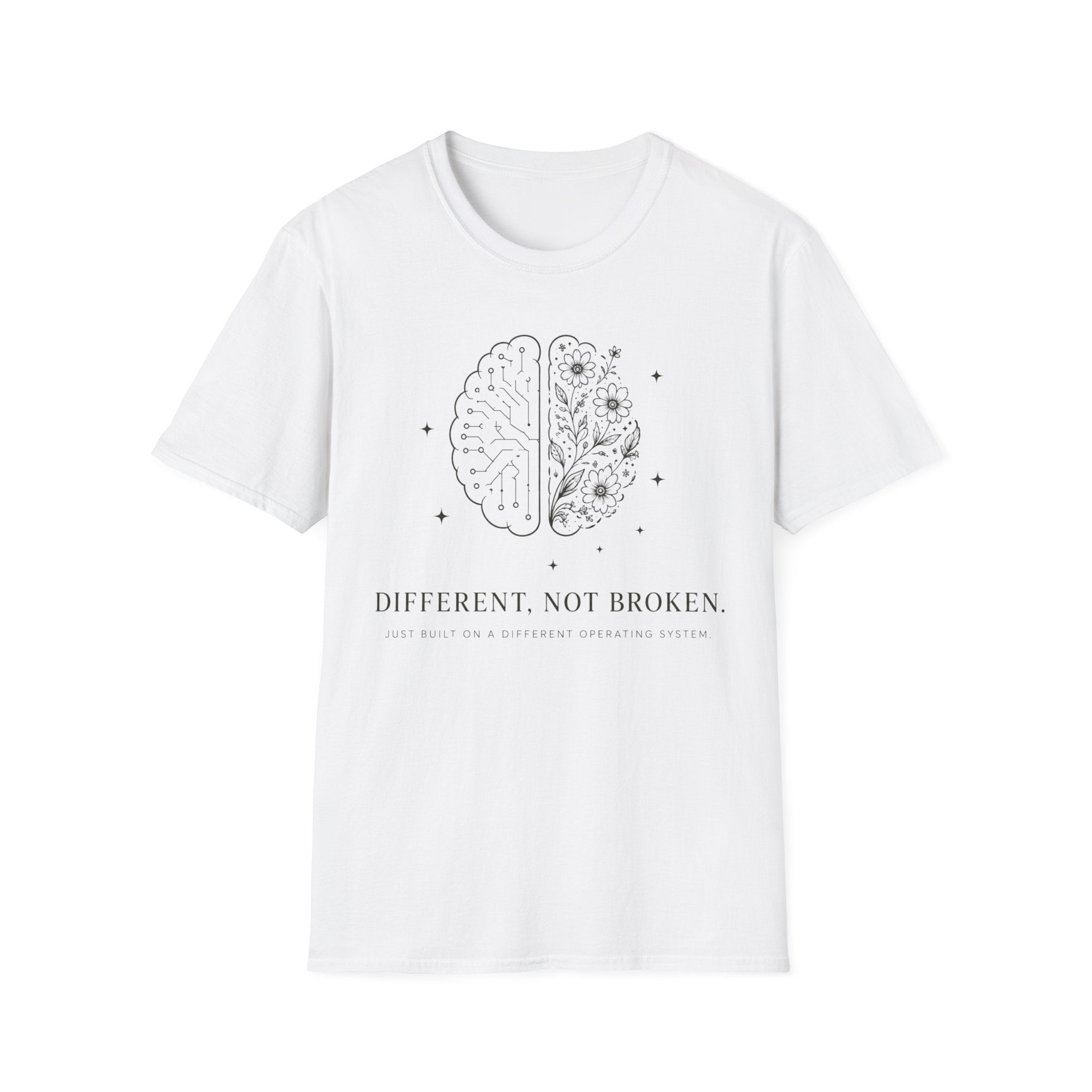 T-Shirt — Different, Not Broken Floral & Circuit Design
