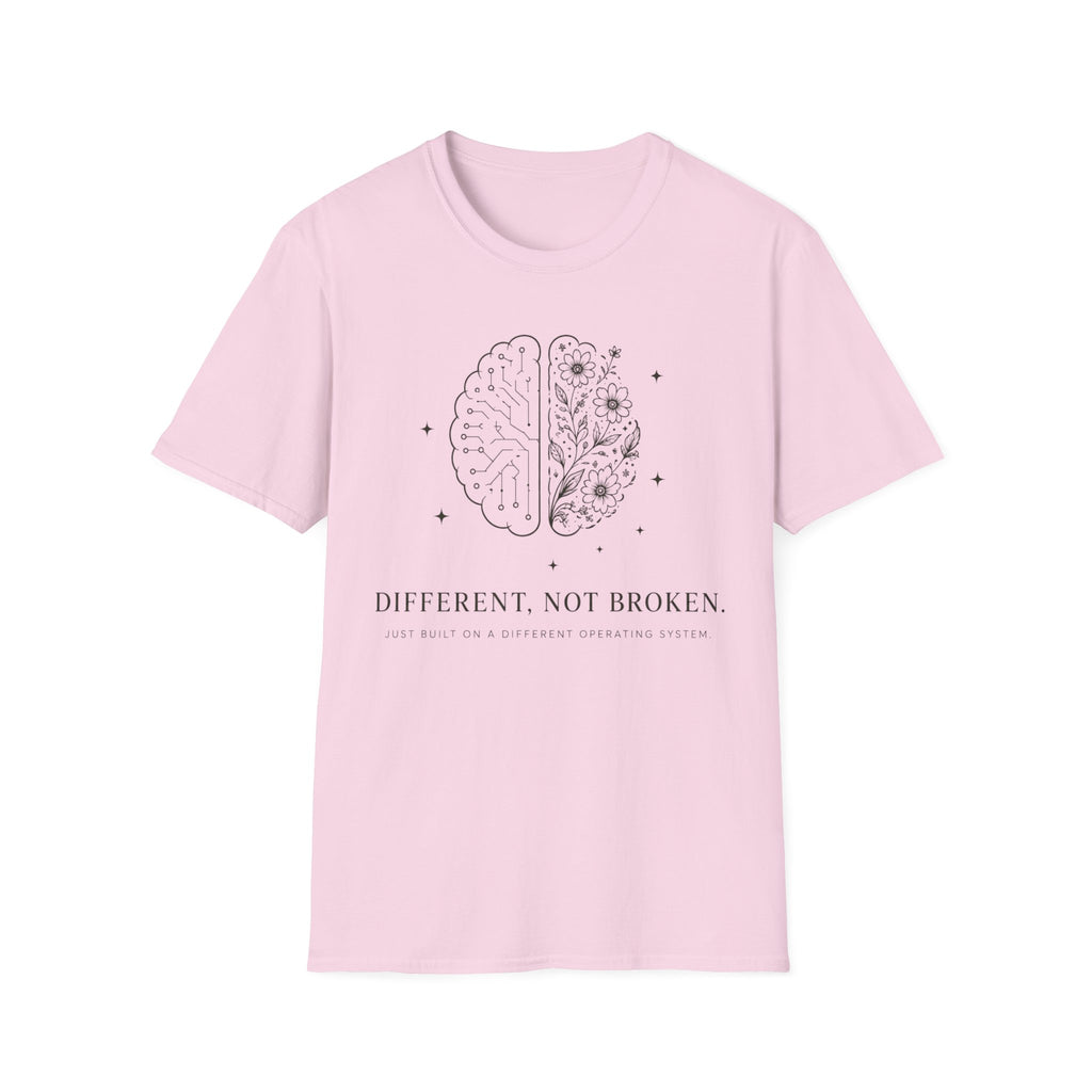 T-Shirt — Different, Not Broken Floral & Circuit Design