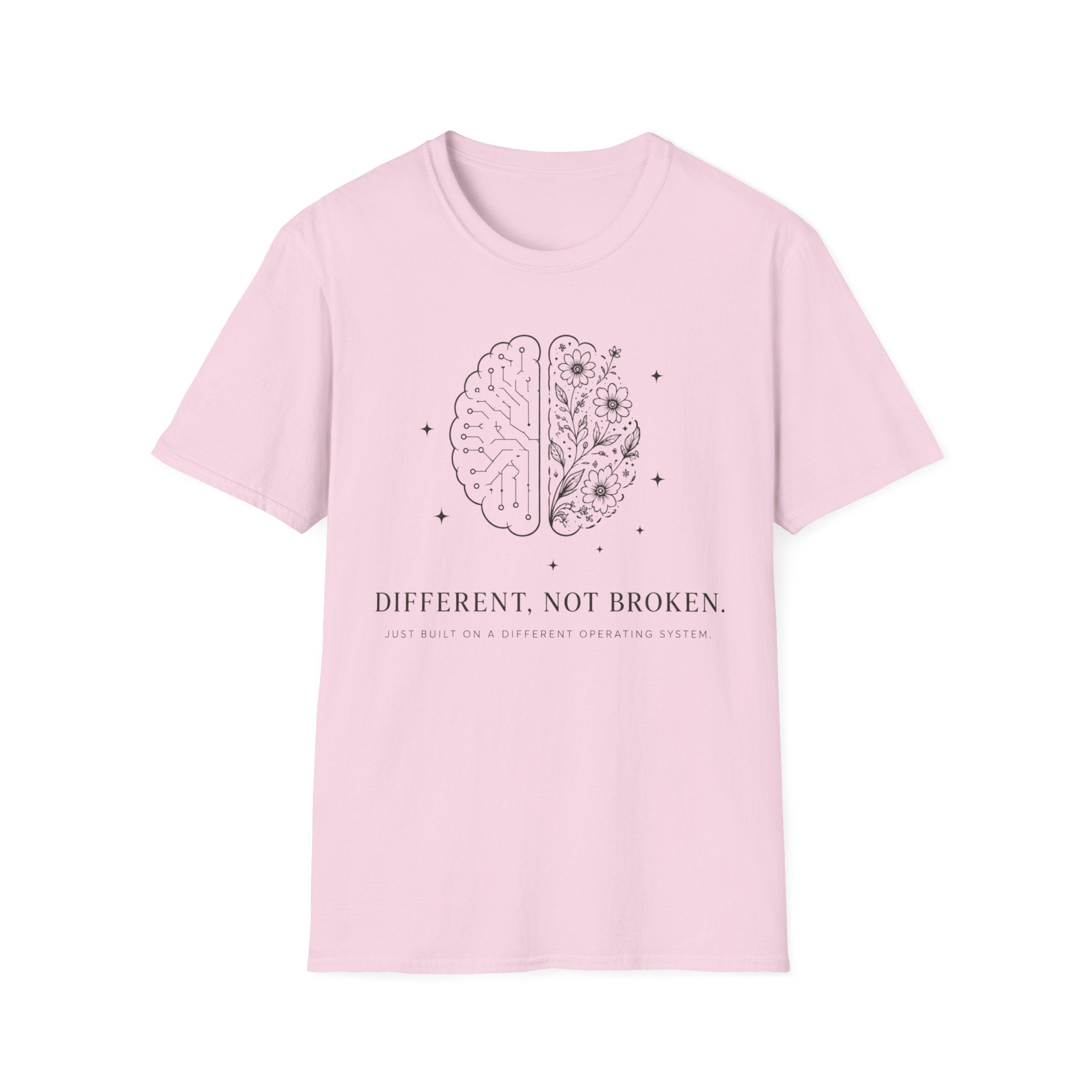 T-Shirt — Different, Not Broken Floral & Circuit Design