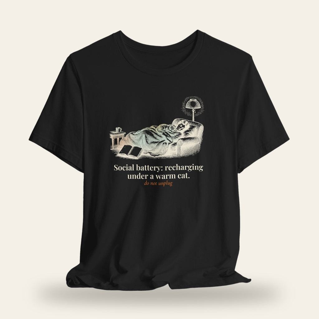 Recharging Under a Warm Cat T-Shirt