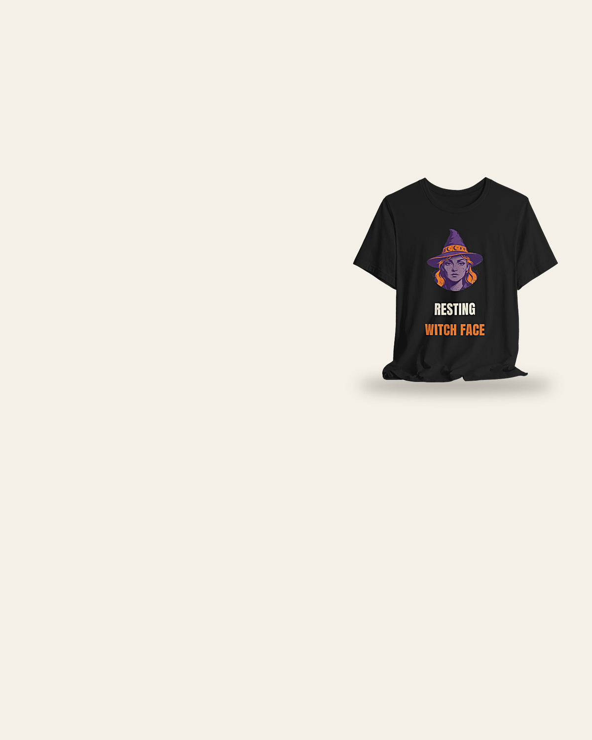 Wired Witty hero mobile — Resting Witch Face tee on cream, upper right